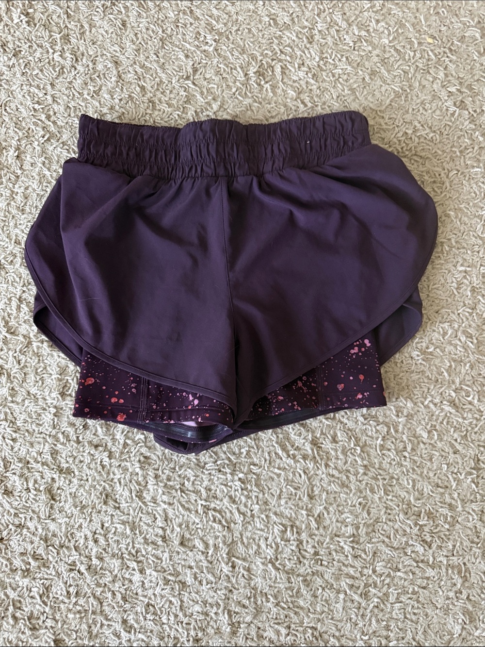 Athleta Deep Plum Layered Athletic Shorts with Printed Liner